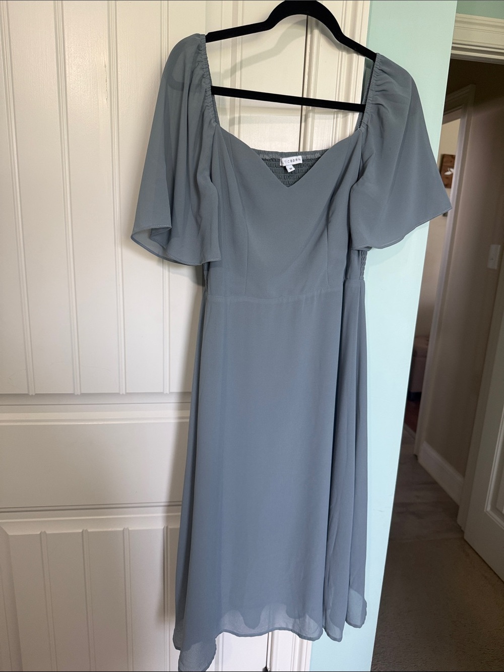 Baltic Born Dusty Blue Flutter Sleeve Midi Dress
